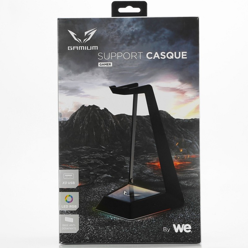 WE Gamium support universel pour casque / micro-casque gamer avec LEDs RGB, Hub USB