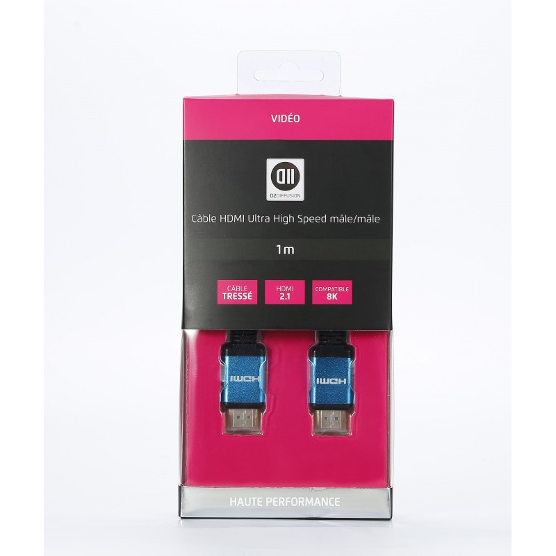 Câble HDMI male/male 2.1 en nylon tressé - 1m - compatible 8k