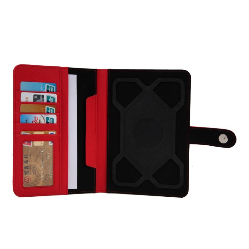 H-720 étui universel tablette 7" rouge avec attaches silicone et porte-cartes