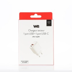 Chargeur secteur WE 2 sorties 1 USB A + 1 USB C - 20W - Blanc