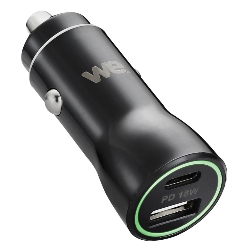 Chargeur allume-cigare WE - 1 USB-A + 1 USB-C - Noir