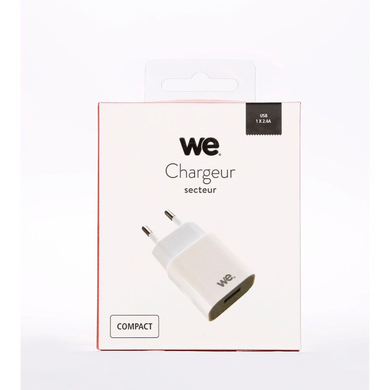 Chargeur secteur WE USB 2.4A - 12W - Blanc