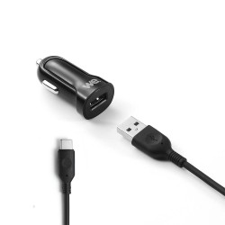 Bundle WE - Chargeur allume cigare + câble USB / USB-C - 12W - Noir