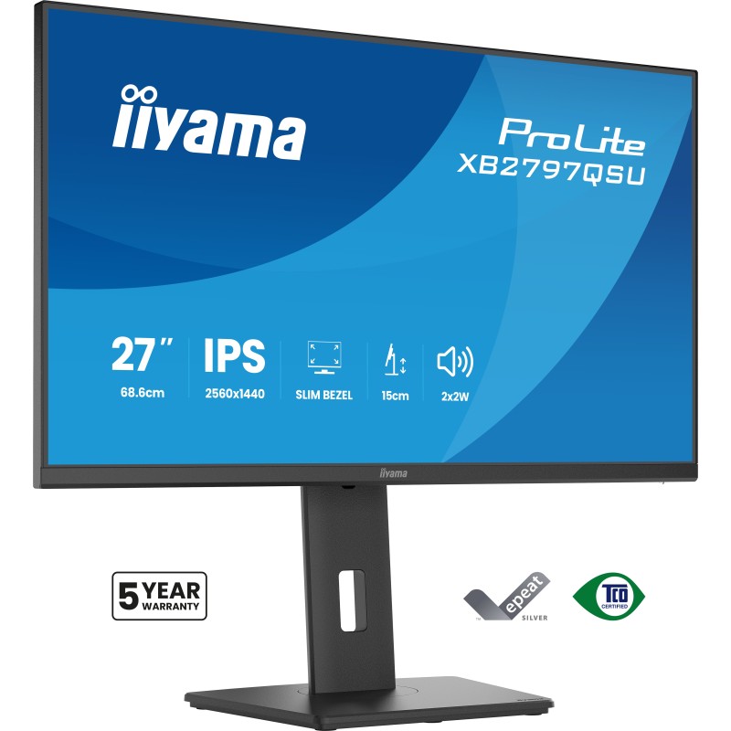 Ecran IIYAMA 27 Noir Ultra mince dalle IPS 16:9 2560x1440 75Hz 350 cd/m  1ms 10