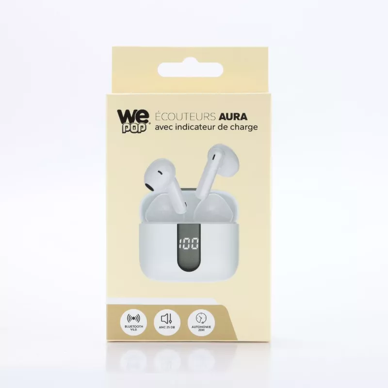Ecouteurs We AURA Bluetooth ANC Blanc 400 mAh
