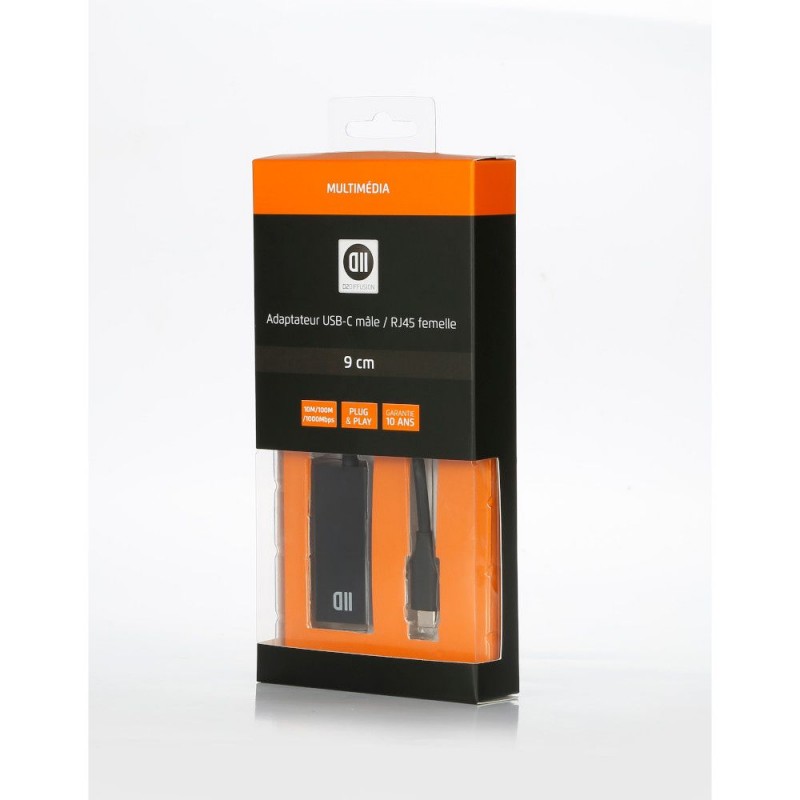 Adaptateur Usb-C/RJ45 10M/100M/1000M - Câble 9cm Plug & Play